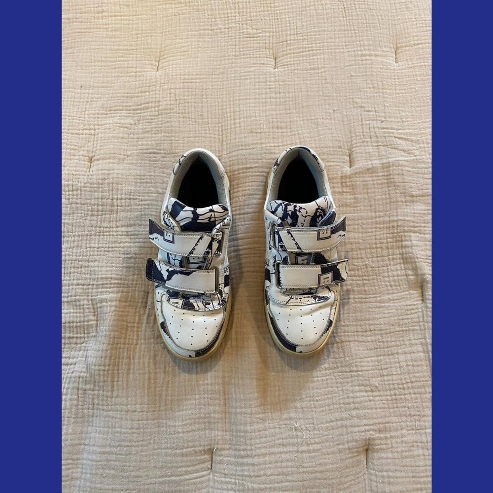 Acne Studios Steffey velcro strap sneakers in abstract face pattern, size 42